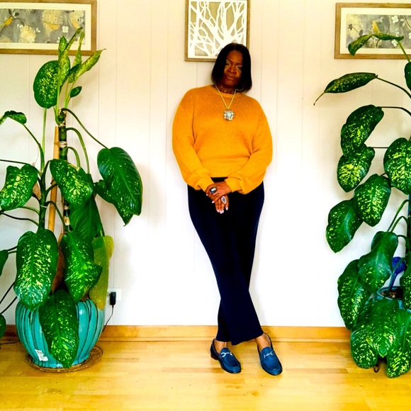 ✨ Free Press✨ Gold Oversized Round Rib-Knit Neckline Sweater W/Bishop Sl… - Picture 10 of 11